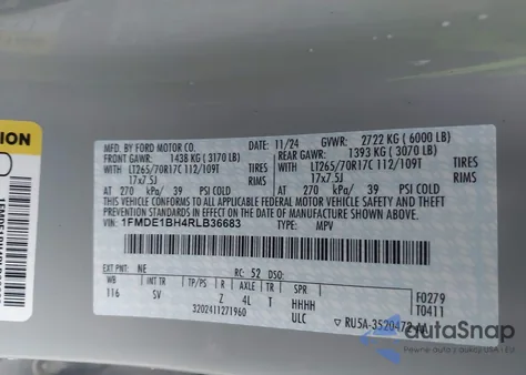 2024 Ford Bronco Black Diamond z USA, uszkodzony, nr VIN 1FMDE1BH4RLB36683